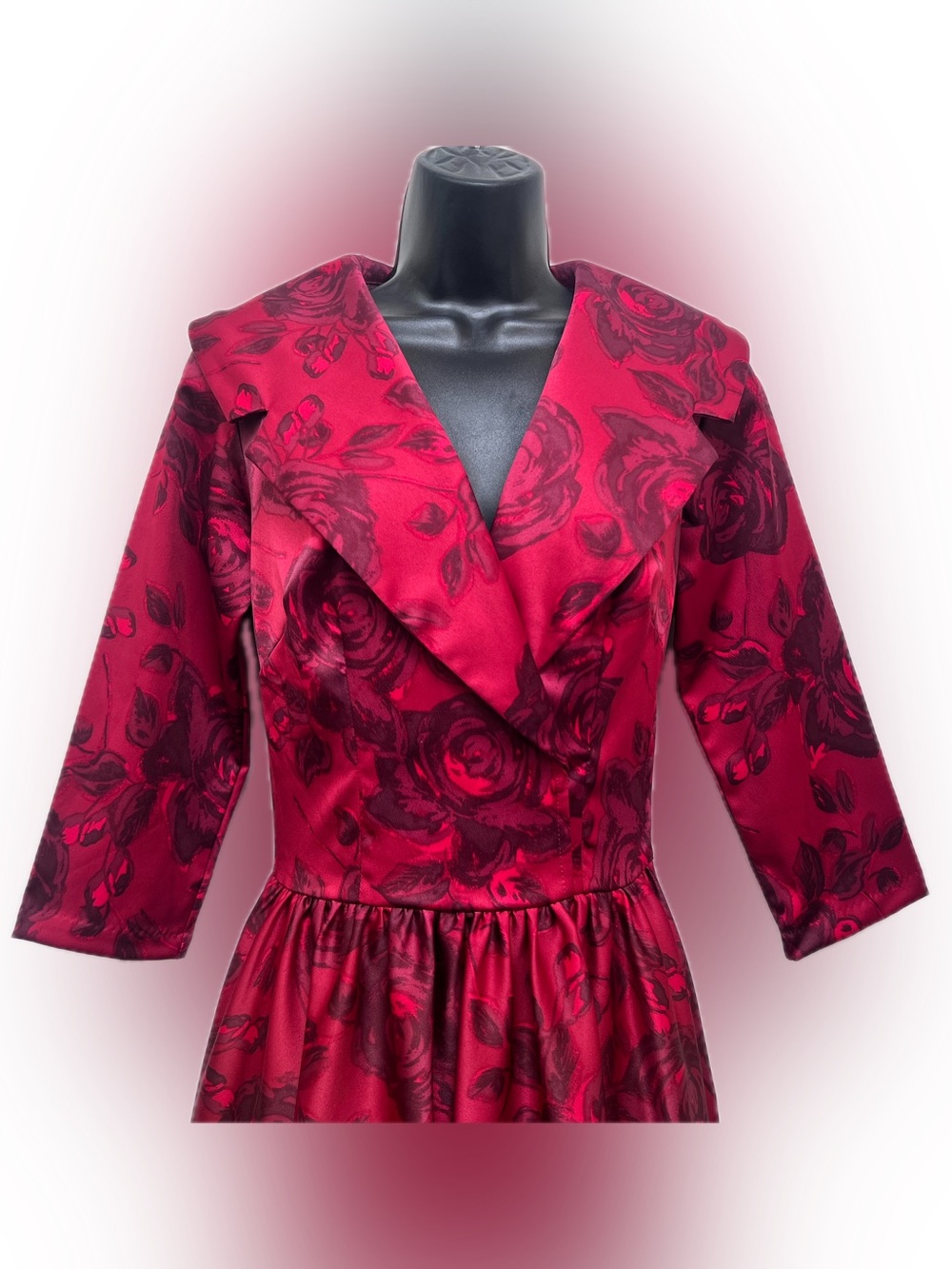 Pinup Couture Red Floral Satin Fit & Flare Midi Dress Small Made in USA - Picture 4 of 12